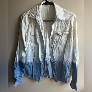 Iris brand, two-toned with chest pockets long sleeve jean button down shirt